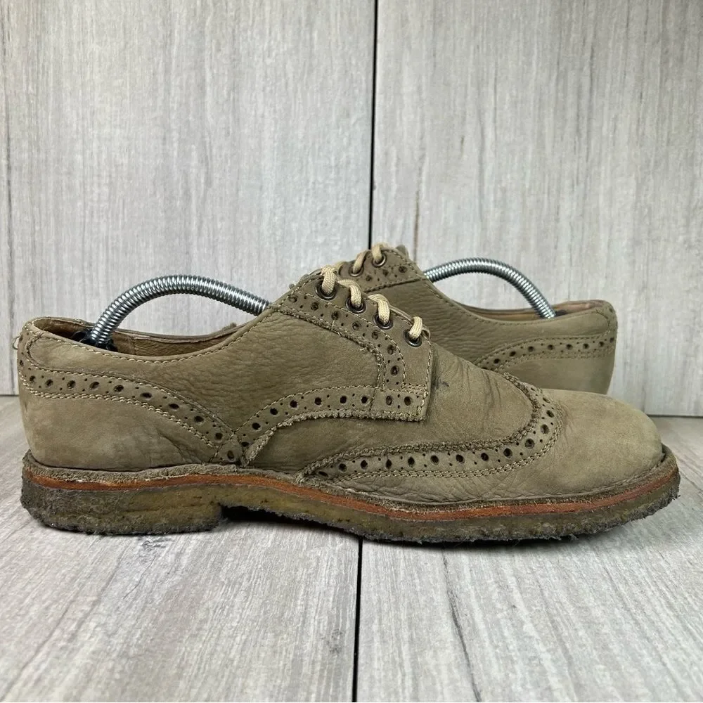 Frye Tan Olive Leather Brogue Wingtip Derby Oxford Dress Shoes Size 10 D